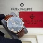Patek Philippie chronograph watch featuring a sleek leather strap and polished case