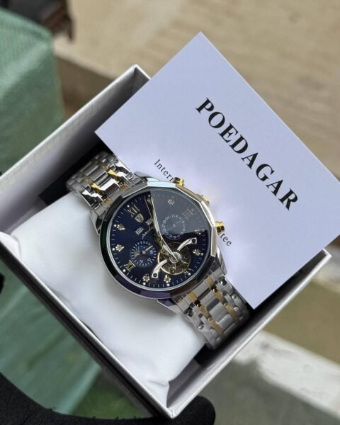 Poedagar automatic chain watch with stainless steel case, sapphire glass, and water‑resistant dial