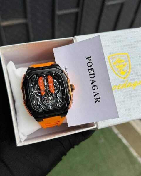 Poedagar automatic watch with silicone strap and stainless steel case