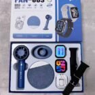 Blue Smartwatch Fan-60s featuring dual watch faces, built-in earphone, speaker, and cooling fan