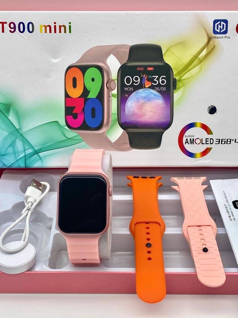Peach-colored Smart Series 12 smartwatch displaying split-screen interface with health metrics